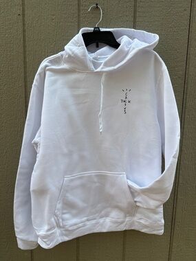 White Crewneck Hoodie with Minimal Chest Graphic